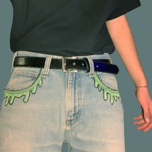 Hand Painted Vintage Green Drip Jeans